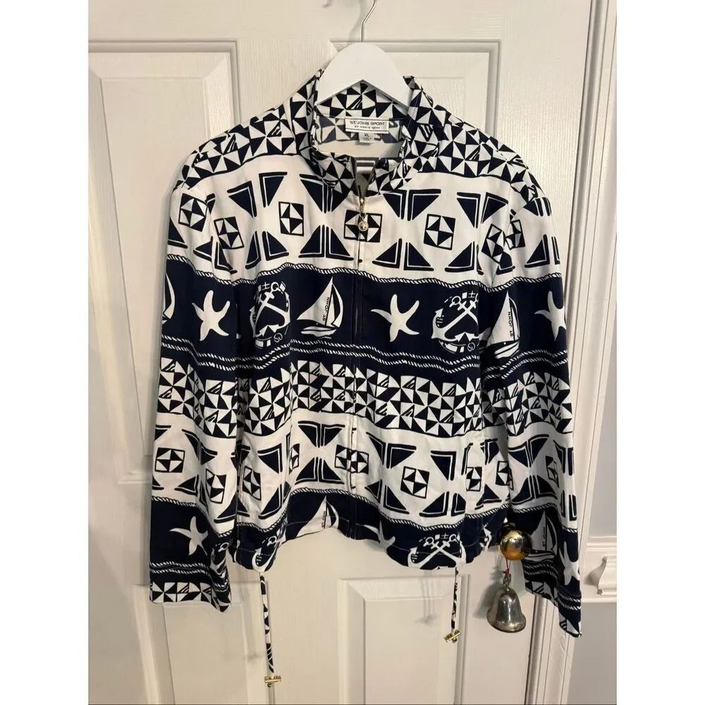 St. John Sport Navy & White Nautical Toggle Jacket sz XL NWOT